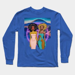 Two Afro Fashion Dolls with halo on desert road Long Sleeve T-Shirt